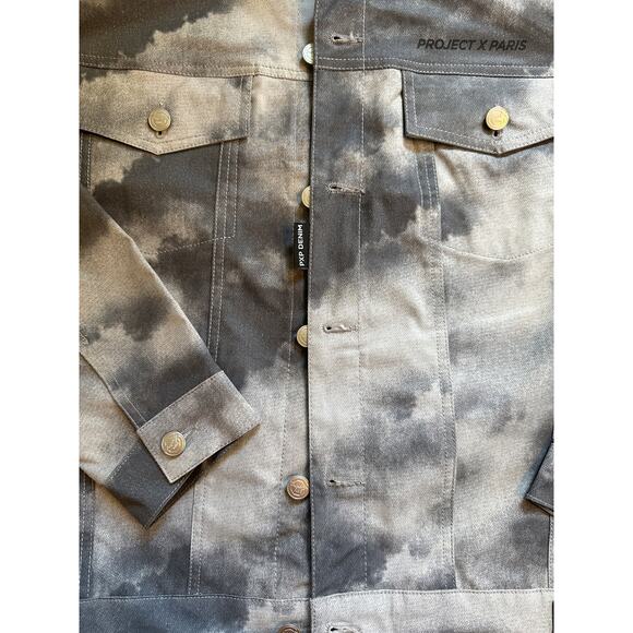 Project X Paris Men Cloud Wash Denim Jacket Streetwear Gray Acid Grunge Urban L - Picture 3 of 8